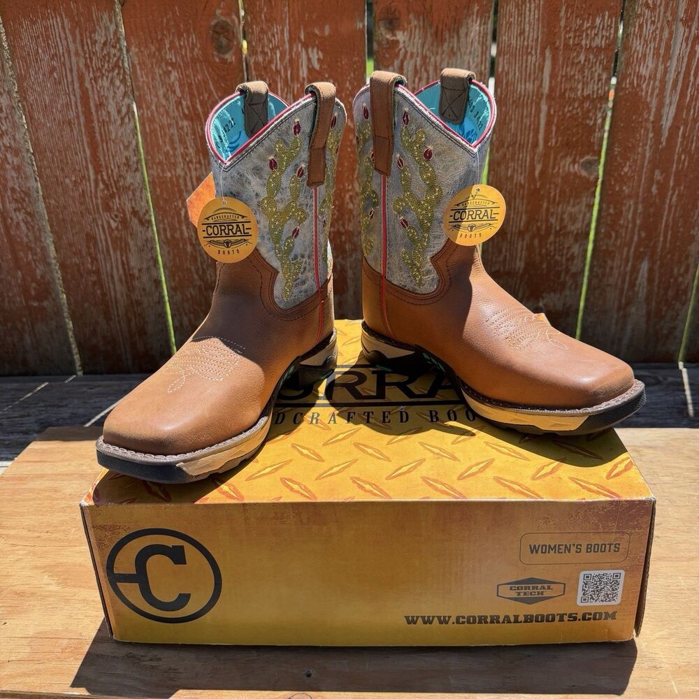 Corral Women's Chocolate & Mint Cactus Ranch Boots Size 6 W5002